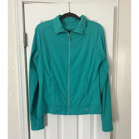 Trina Turk Recreation Women's Athleisure Jacket Teal Aqua Blue Cutouts Size M - Picture 2 of 8